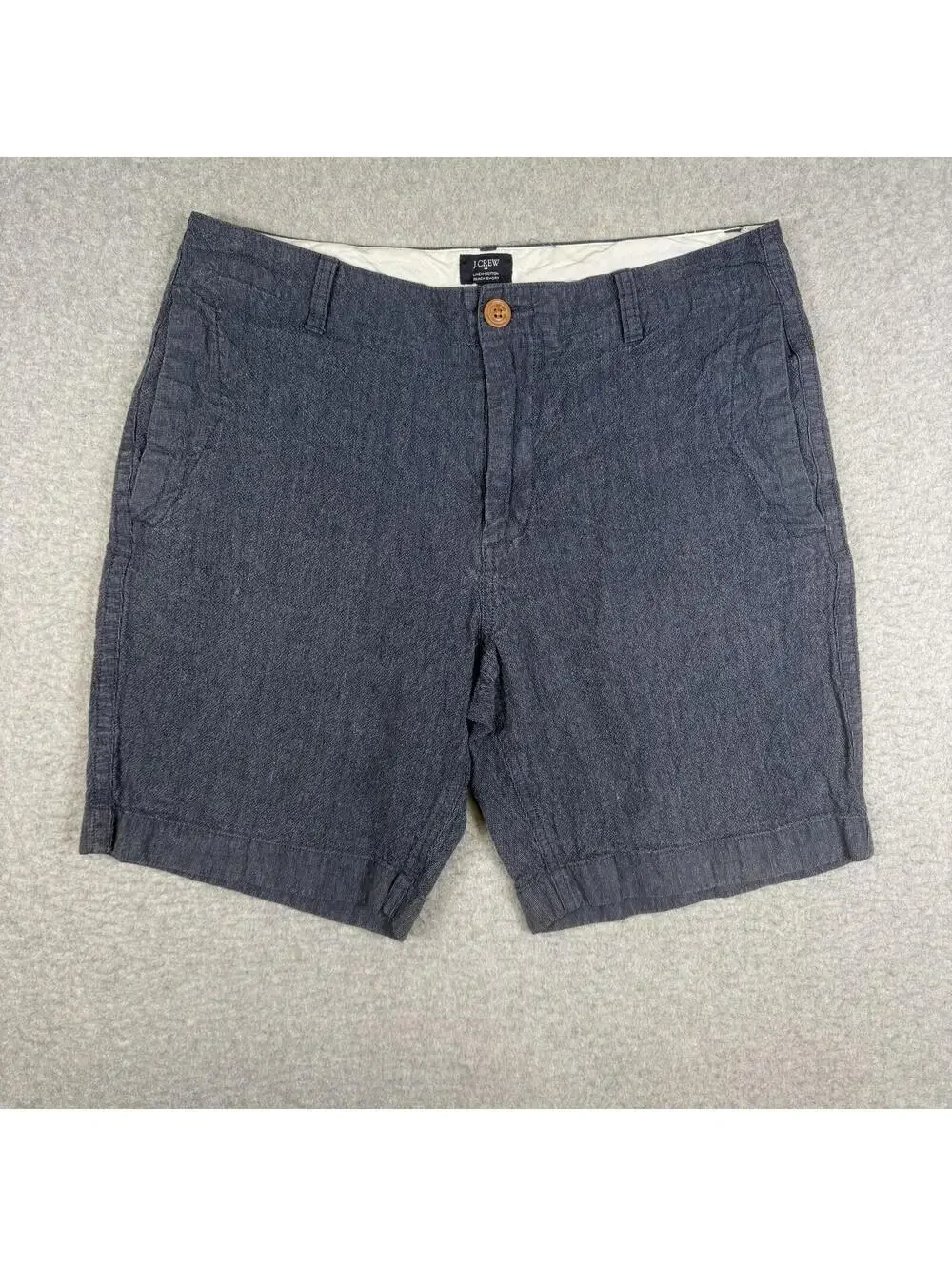 J. Crew men's Size 33W Blue Linen Cotton Beach Shorts Chino Bermuda